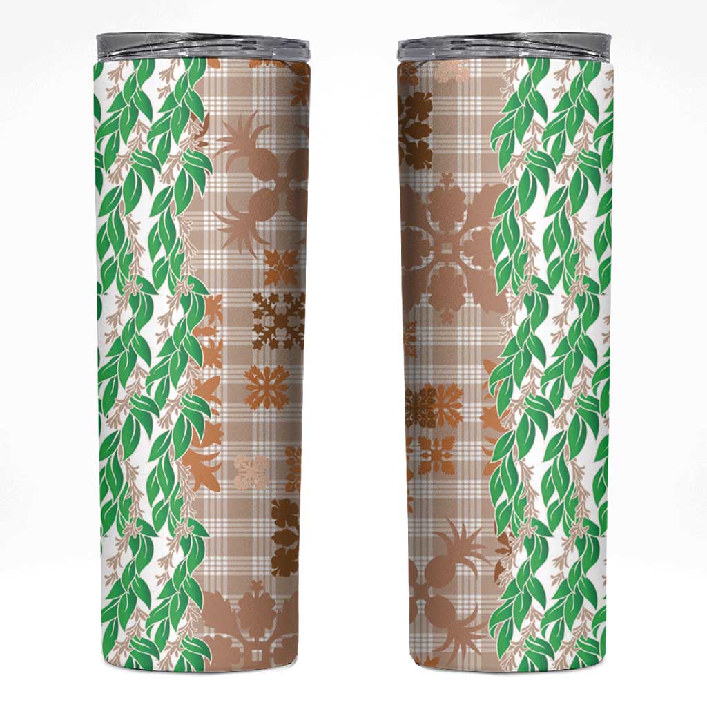 Aloha Hawaii Palaka Tuberose Lei Skinny Tumbler Hawaiian Quilt Seamless Style LT14 Beige - Polynesian Pride