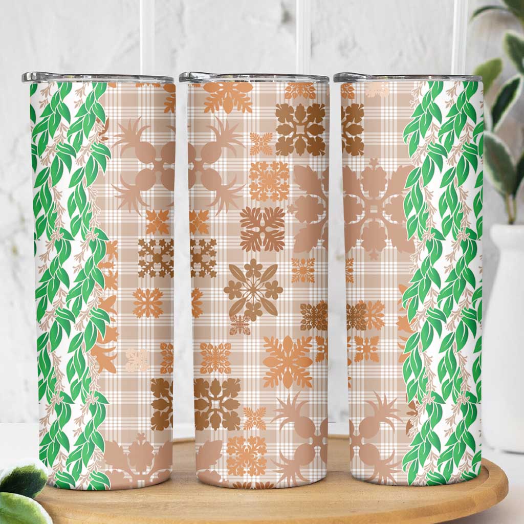 Aloha Hawaii Palaka Tuberose Lei Skinny Tumbler Hawaiian Quilt Seamless Style LT14 - Polynesian Pride