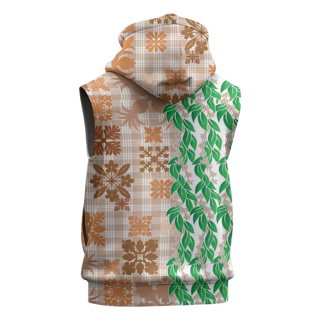 Aloha Hawaii Palaka Tuberose Lei Sleeveless Hoodie Hawaiian Quilt Seamless Style - Polynesian Pride