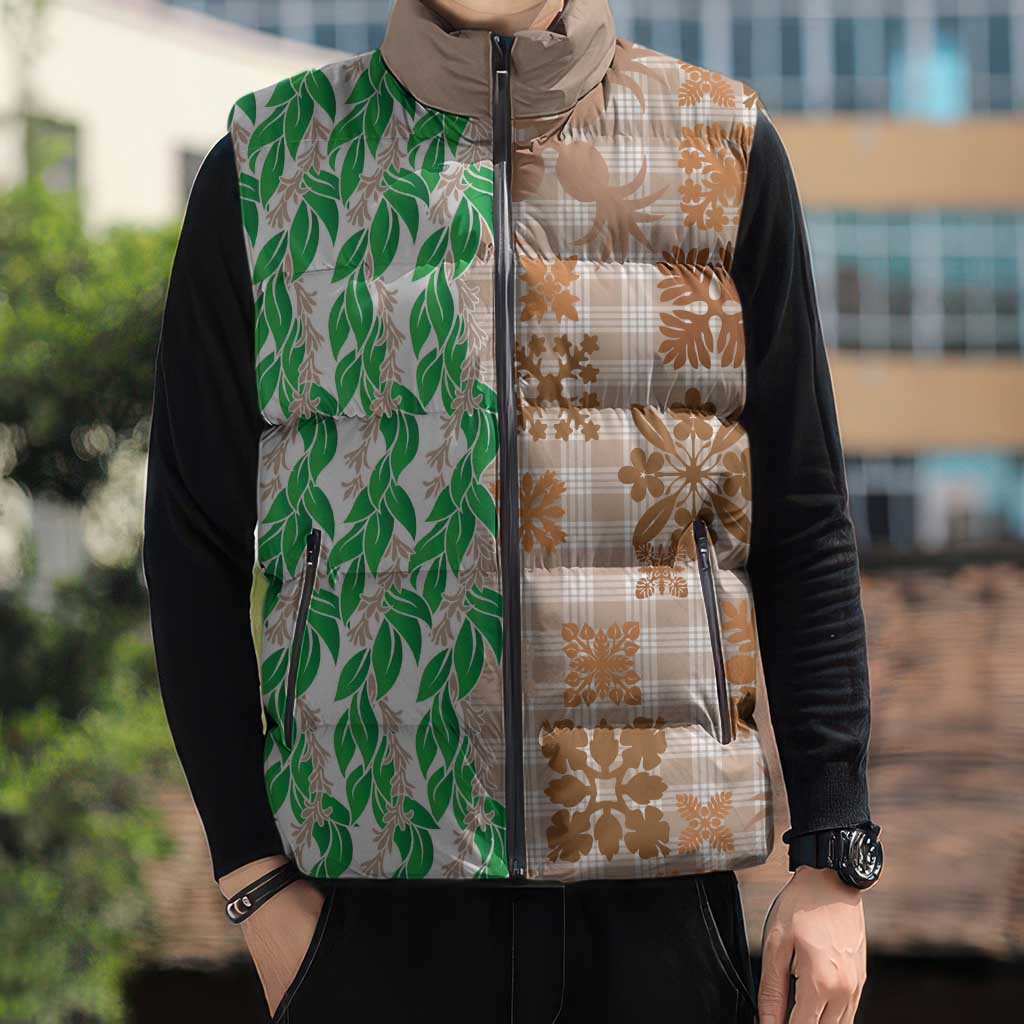 Aloha Hawaii Palaka Tuberose Lei Sleeveless Puffer Jacket Hawaiian Quilt Seamless Style - Polynesian Pride