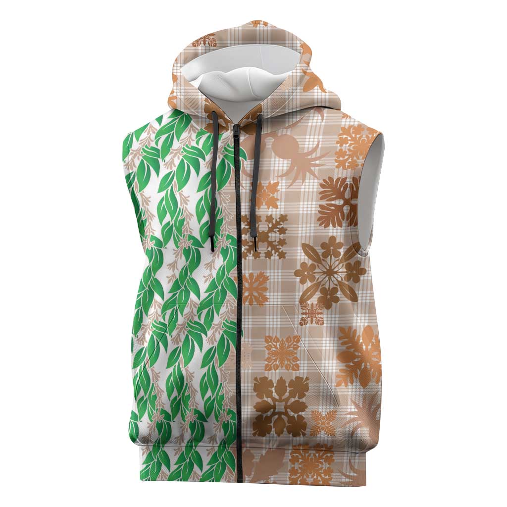 Aloha Hawaii Palaka Tuberose Lei Sleeveless Zip Hoodie Hawaiian Quilt Seamless Style LT14