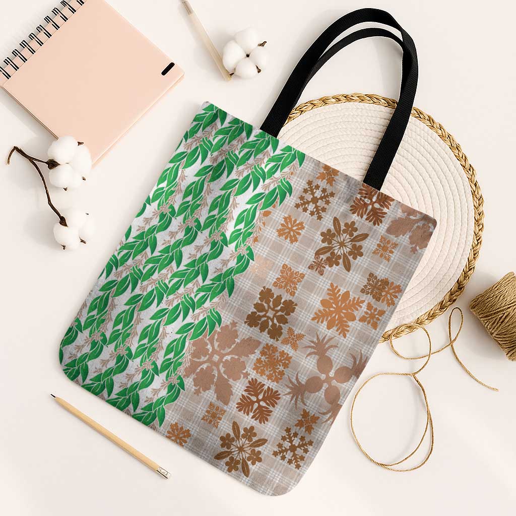 Aloha Hawaii Palaka Tuberose Lei Tote Bag Hawaiian Quilt Seamless Style - Polynesian Pride