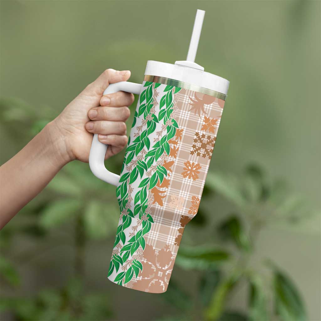 Aloha Hawaii Palaka Tuberose Lei Tumbler With Handle Hawaiian Quilt Seamless Style - Polynesian Pride
