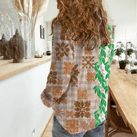 Aloha Hawaii Palaka Tuberose Lei Women Casual Shirt Hawaiian Quilt Seamless Style - Polynesian Pride