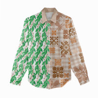 Aloha Hawaii Palaka Tuberose Lei Women Casual Shirt Hawaiian Quilt Seamless Style - Polynesian Pride