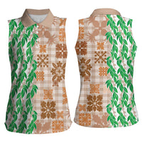 Aloha Hawaii Palaka Tuberose Lei Women Sleeveless Polo Shirt Hawaiian Quilt Seamless Style LT14 - Polynesian Pride
