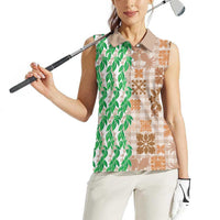 Aloha Hawaii Palaka Tuberose Lei Women Sleeveless Polo Shirt Hawaiian Quilt Seamless Style LT14 - Polynesian Pride