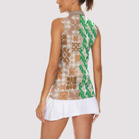 Aloha Hawaii Palaka Tuberose Lei Women Sleeveless Polo Shirt Hawaiian Quilt Seamless Style LT14 - Polynesian Pride