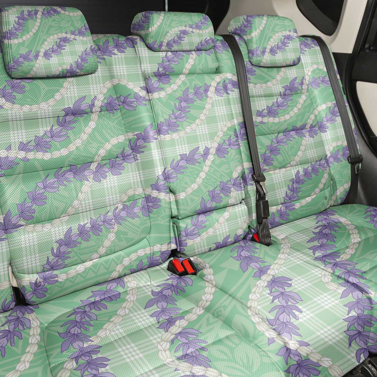 Pastel Green Hawaii Palaka Honohono Pikake Back Car Seat Cover Hawaiian Orchid Lei Polynesian Pattern LT14 - Polynesian Pride
