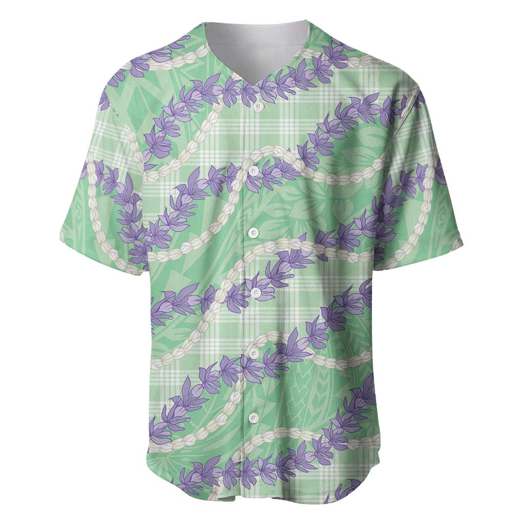 Pastel Green Hawaii Palaka Honohono Pikake Baseball Jersey Hawaiian Orchid Lei Polynesian Pattern - Polynesian Pride