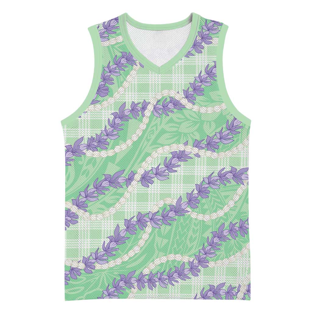 Pastel Green Hawaii Palaka Honohono Pikake Basketball Jersey Hawaiian Orchid Lei Polynesian Pattern LT14 Unisex Pastel Green - Polynesian Pride