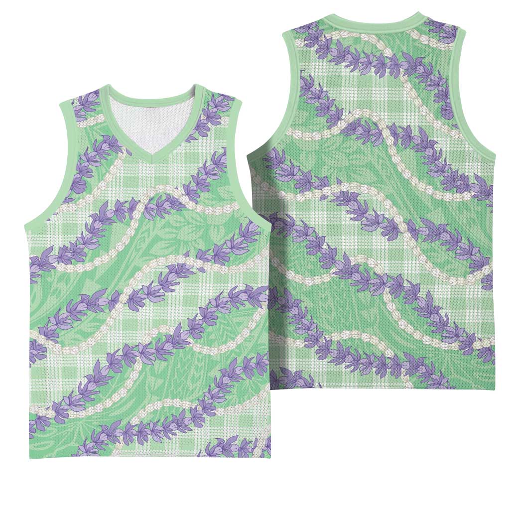Pastel Green Hawaii Palaka Honohono Pikake Basketball Jersey Hawaiian Orchid Lei Polynesian Pattern LT14 - Polynesian Pride