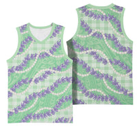 Pastel Green Hawaii Palaka Honohono Pikake Basketball Jersey Hawaiian Orchid Lei Polynesian Pattern LT14 - Polynesian Pride