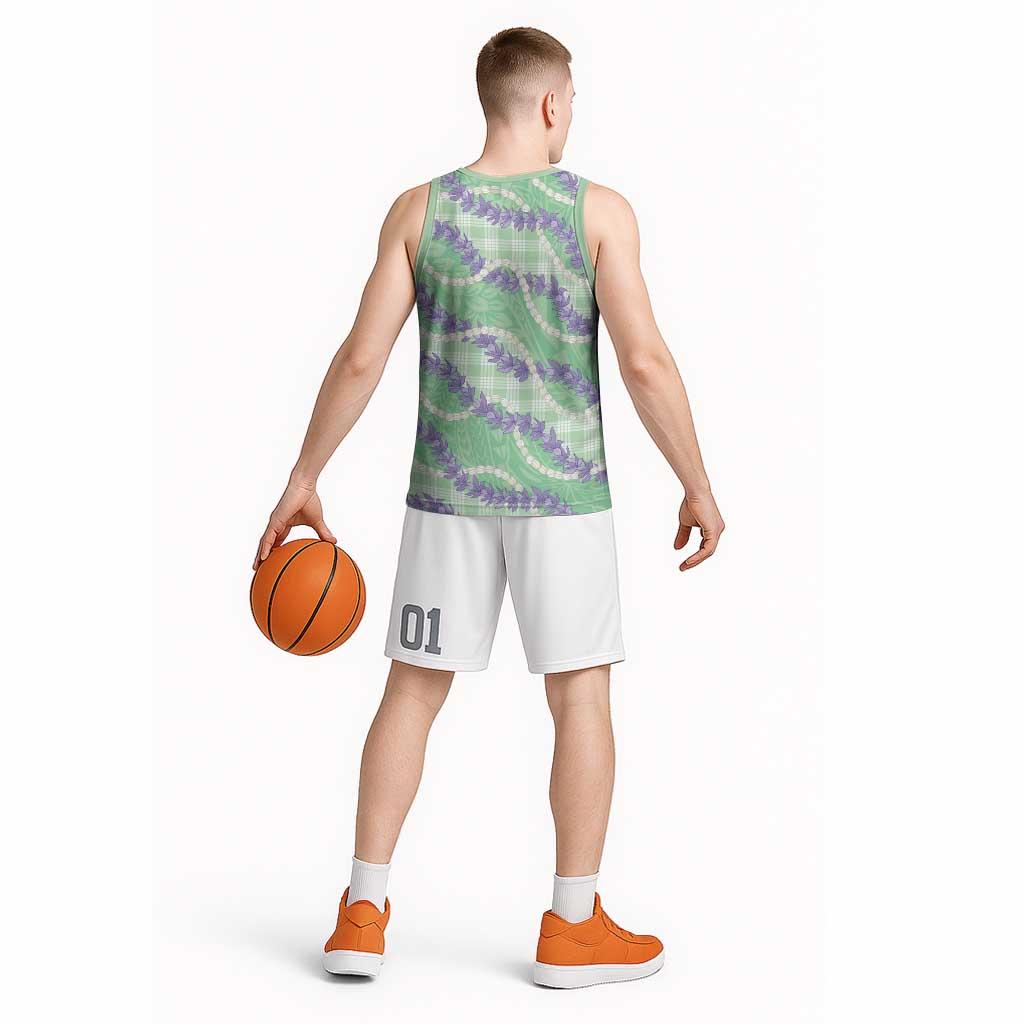 Pastel Green Hawaii Palaka Honohono Pikake Basketball Jersey Hawaiian Orchid Lei Polynesian Pattern LT14 - Polynesian Pride