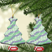Pastel Green Hawaii Palaka Honohono Pikake Ceramic Ornament Hawaiian Orchid Lei Polynesian Pattern - Polynesian Pride