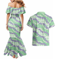 Pastel Green Hawaii Palaka Honohono Pikake Couples Matching Mermaid Dress and Hawaiian Shirt Hawaiian Orchid Lei Polynesian Pattern LT14 - Polynesian Pride