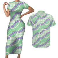 Pastel Green Hawaii Palaka Honohono Pikake Couples Matching Short Sleeve Bodycon Dress and Hawaiian Shirt Hawaiian Orchid Lei Polynesian Pattern LT14 Pastel Green - Polynesian Pride