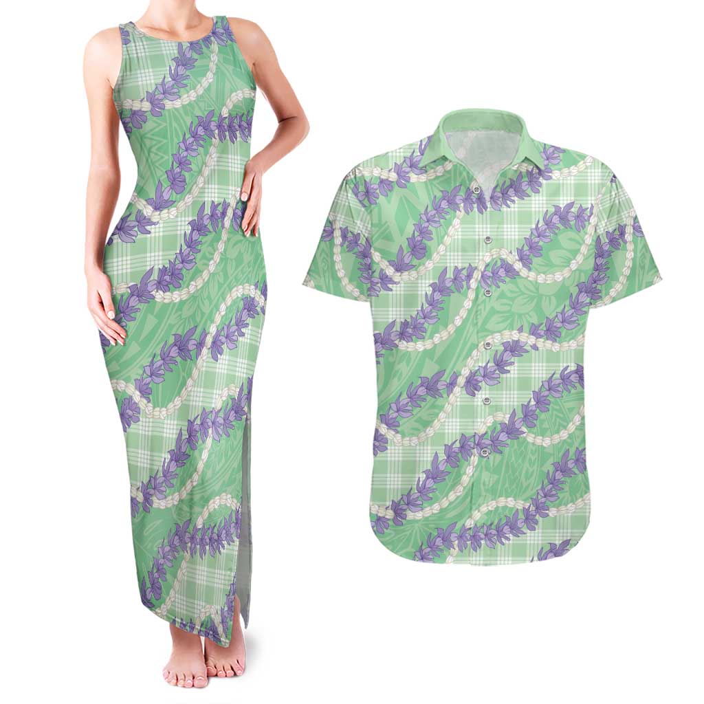 Pastel Green Hawaii Palaka Honohono Pikake Couples Matching Tank Maxi Dress and Hawaiian Shirt Hawaiian Orchid Lei Polynesian Pattern LT14 Pastel Green - Polynesian Pride