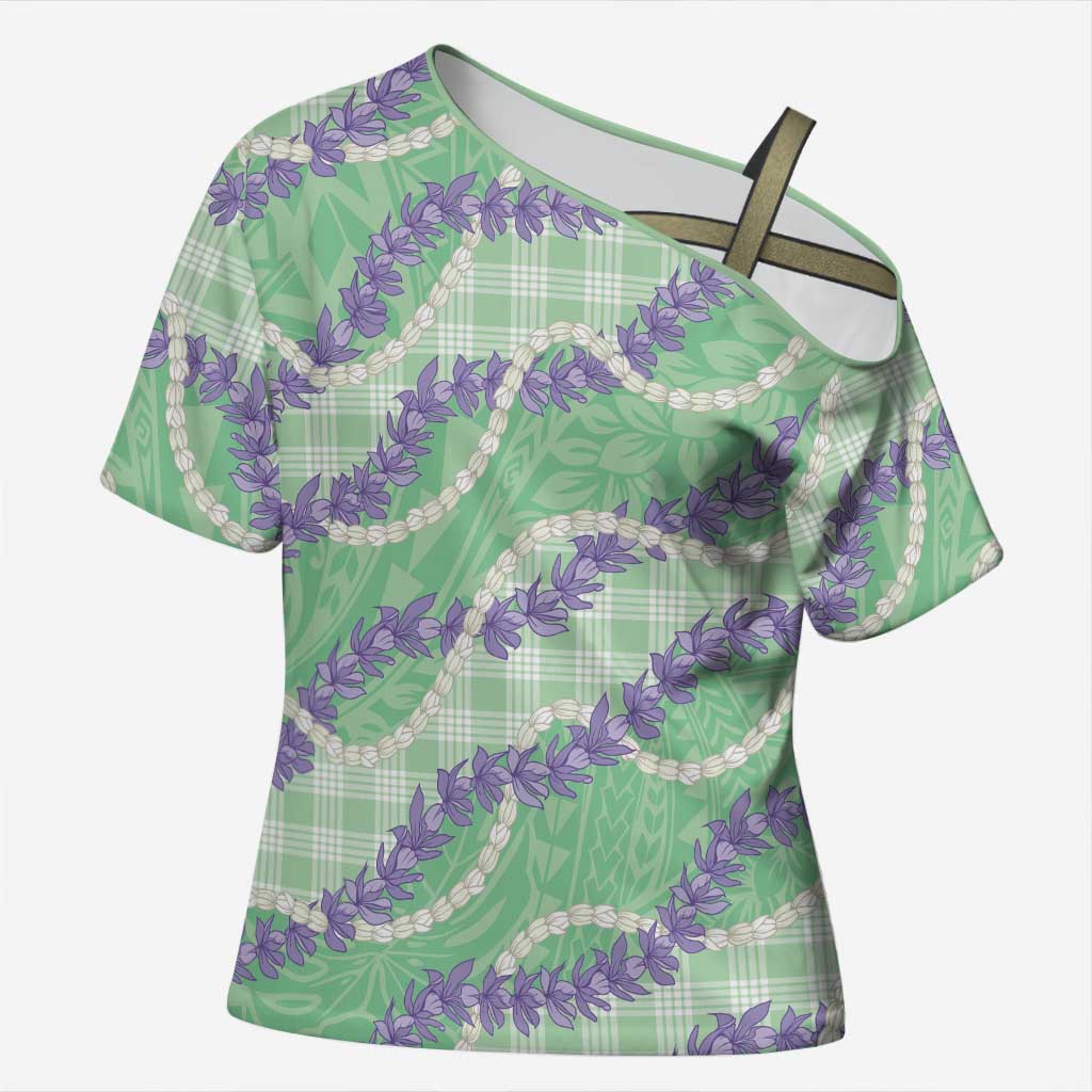 Pastel Green Hawaii Palaka Honohono Pikake Cross Shoulder Shirt Hawaiian Orchid Lei Polynesian Pattern LT14 Female Pastel Green - Polynesian Pride
