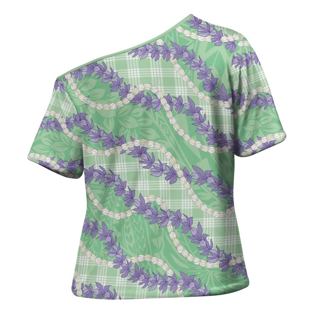 Pastel Green Hawaii Palaka Honohono Pikake Cross Shoulder Shirt Hawaiian Orchid Lei Polynesian Pattern LT14 - Polynesian Pride
