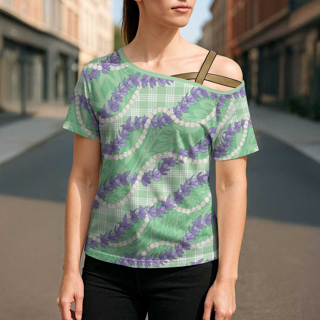 Pastel Green Hawaii Palaka Honohono Pikake Cross Shoulder Shirt Hawaiian Orchid Lei Polynesian Pattern LT14 - Polynesian Pride