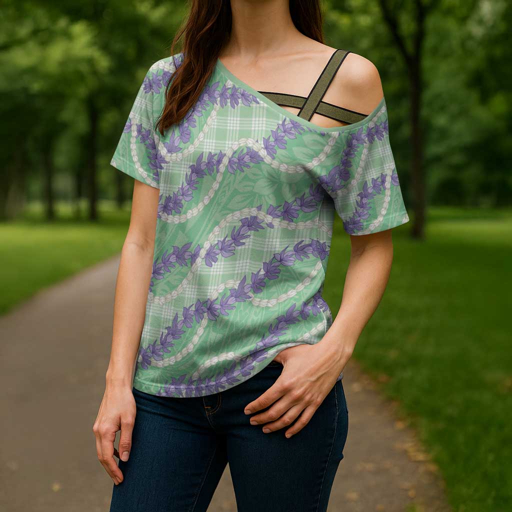 Pastel Green Hawaii Palaka Honohono Pikake Cross Shoulder Shirt Hawaiian Orchid Lei Polynesian Pattern LT14 - Polynesian Pride