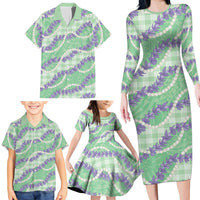 Pastel Green Hawaii Palaka Honohono Pikake Family Matching Long Sleeve Bodycon Dress and Hawaiian Shirt Hawaiian Orchid Lei Polynesian Pattern LT14 - Polynesian Pride
