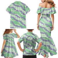 Pastel Green Hawaii Palaka Honohono Pikake Family Matching Mermaid Dress and Hawaiian Shirt Hawaiian Orchid Lei Polynesian Pattern LT14 - Polynesian Pride