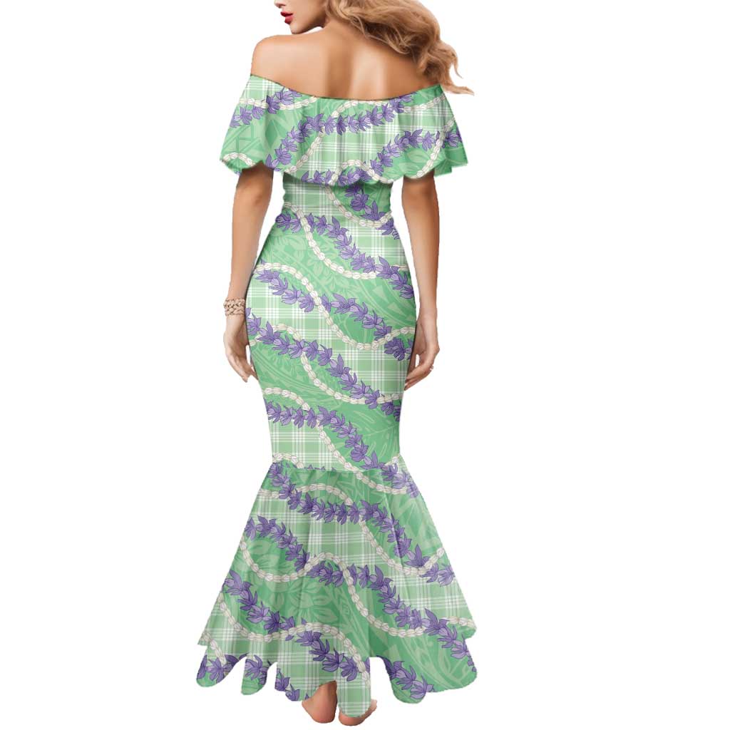 Pastel Green Hawaii Palaka Honohono Pikake Family Matching Mermaid Dress and Hawaiian Shirt Hawaiian Orchid Lei Polynesian Pattern LT14 - Polynesian Pride