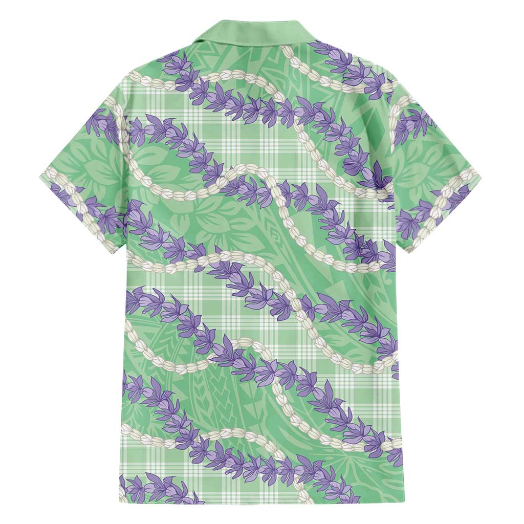 Pastel Green Hawaii Palaka Honohono Pikake Family Matching Off The Shoulder Long Sleeve Dress and Hawaiian Shirt Hawaiian Orchid Lei Polynesian Pattern LT14 - Polynesian Pride