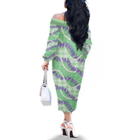 Pastel Green Hawaii Palaka Honohono Pikake Family Matching Off The Shoulder Long Sleeve Dress and Hawaiian Shirt Hawaiian Orchid Lei Polynesian Pattern LT14 - Polynesian Pride