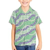 Pastel Green Hawaii Palaka Honohono Pikake Family Matching Off The Shoulder Long Sleeve Dress and Hawaiian Shirt Hawaiian Orchid Lei Polynesian Pattern LT14 - Polynesian Pride