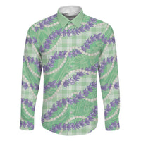 Pastel Green Hawaii Palaka Honohono Pikake Family Matching Off Shoulder Maxi Dress and Hawaiian Shirt Hawaiian Orchid Lei Polynesian Pattern LT14 Dad's Shirt - Long Sleeve Pastel Green - Polynesian Pride