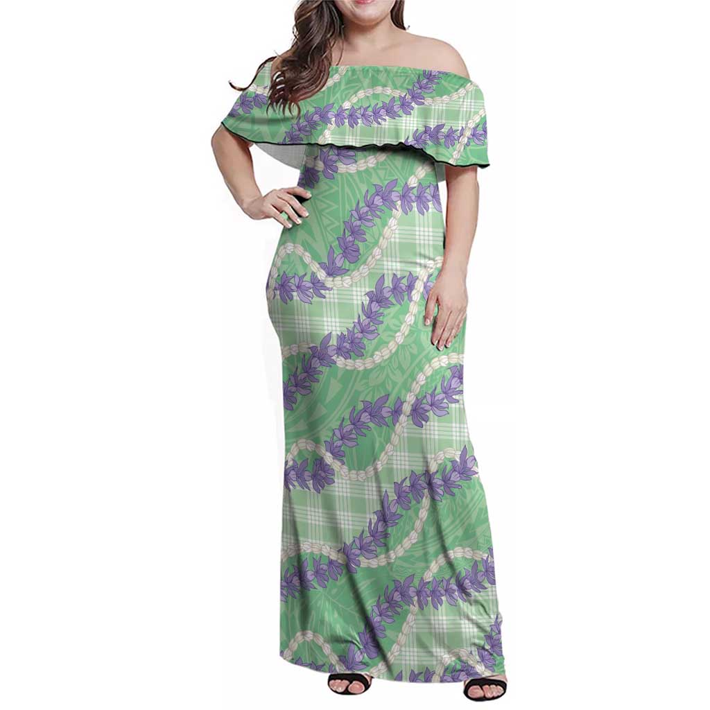 Pastel Green Hawaii Palaka Honohono Pikake Family Matching Off Shoulder Maxi Dress and Hawaiian Shirt Hawaiian Orchid Lei Polynesian Pattern LT14 Pastel Green - Polynesian Pride