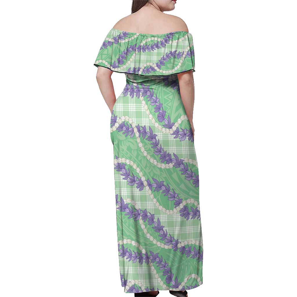 Pastel Green Hawaii Palaka Honohono Pikake Family Matching Off Shoulder Maxi Dress and Hawaiian Shirt Hawaiian Orchid Lei Polynesian Pattern LT14 - Polynesian Pride