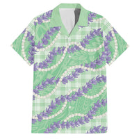 Pastel Green Hawaii Palaka Honohono Pikake Family Matching Off Shoulder Short Dress and Hawaiian Shirt Hawaiian Orchid Lei Polynesian Pattern LT14 Dad's Shirt - Short Sleeve Pastel Green - Polynesian Pride
