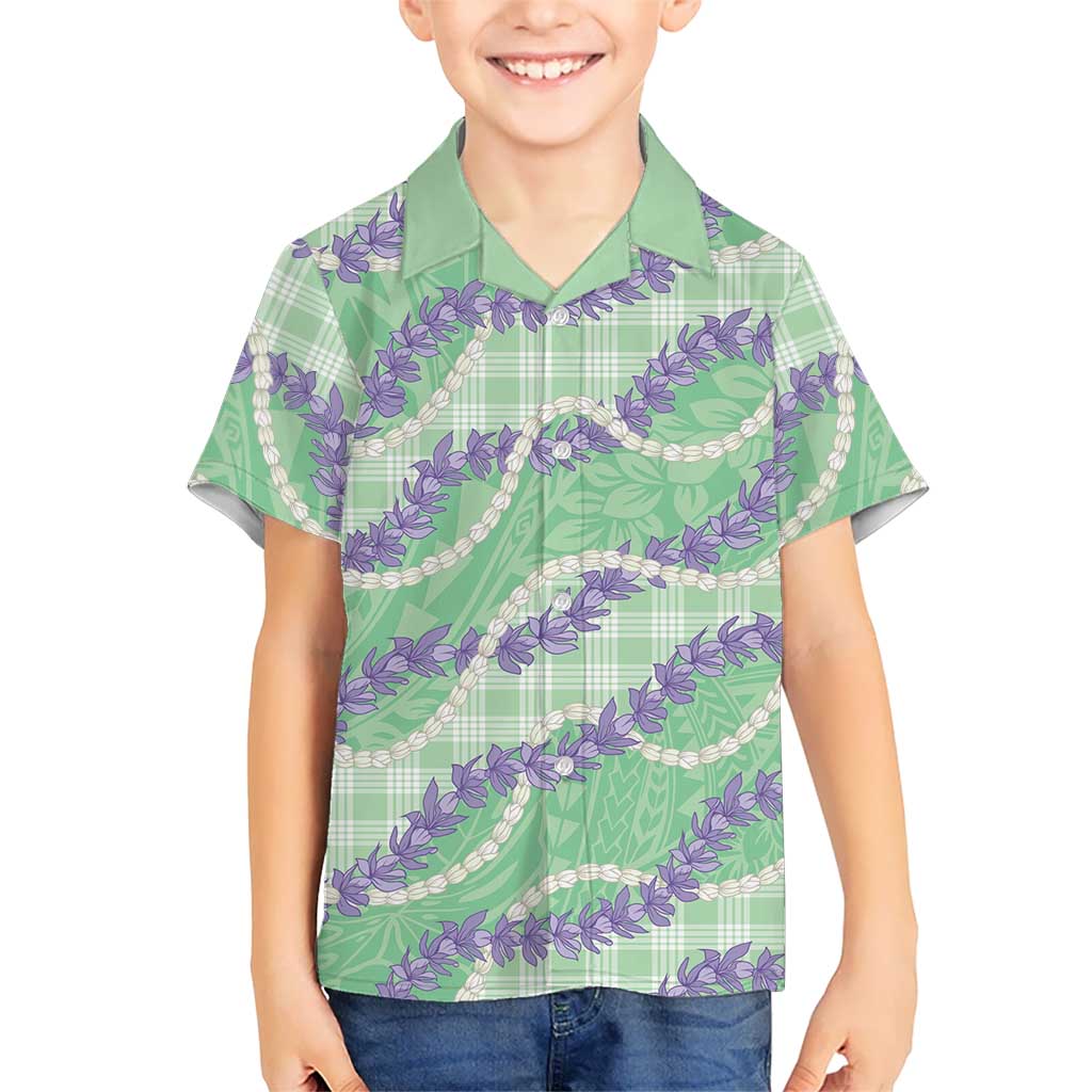 Pastel Green Hawaii Palaka Honohono Pikake Family Matching Off Shoulder Short Dress and Hawaiian Shirt Hawaiian Orchid Lei Polynesian Pattern LT14 - Polynesian Pride