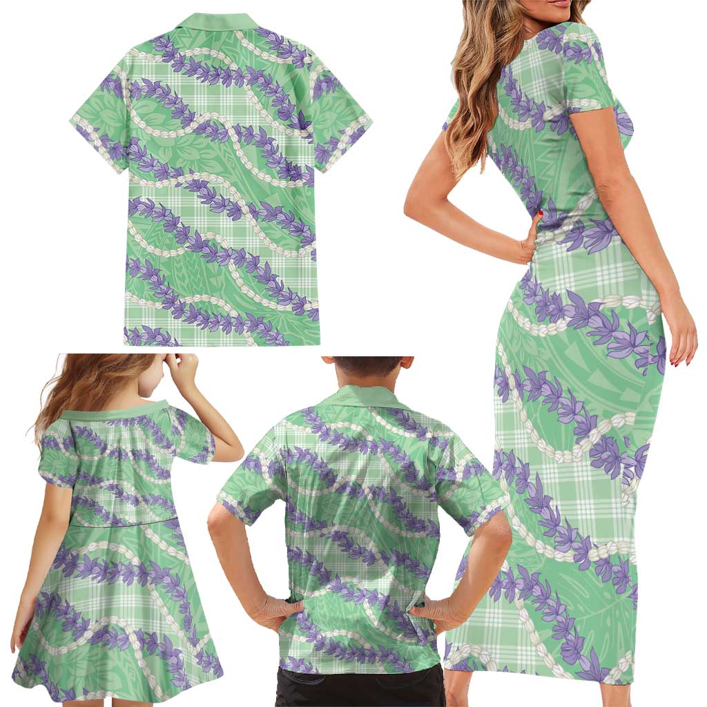 Pastel Green Hawaii Palaka Honohono Pikake Family Matching Short Sleeve Bodycon Dress and Hawaiian Shirt Hawaiian Orchid Lei Polynesian Pattern LT14 - Polynesian Pride