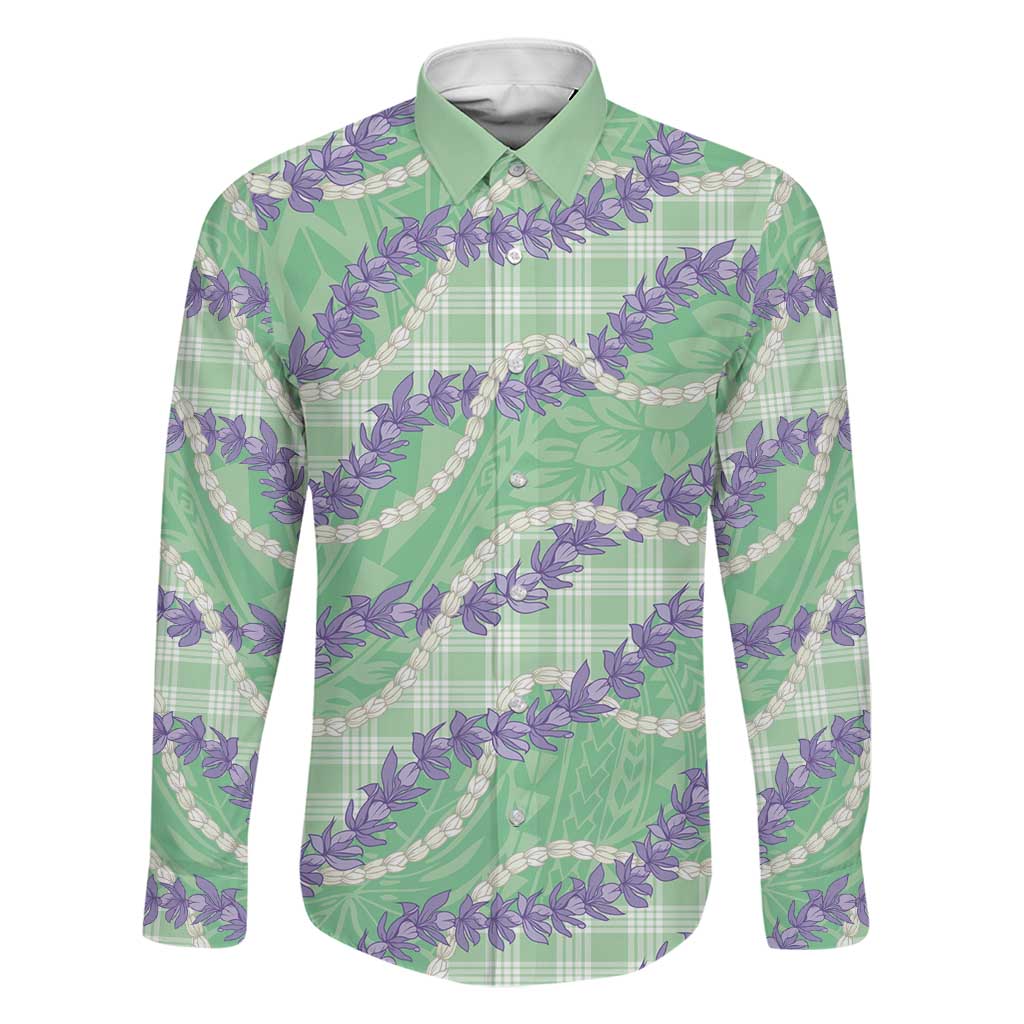 Pastel Green Hawaii Palaka Honohono Pikake Family Matching Short Sleeve Bodycon Dress and Hawaiian Shirt Hawaiian Orchid Lei Polynesian Pattern LT14 Dad's Shirt - Long Sleeve Pastel Green - Polynesian Pride