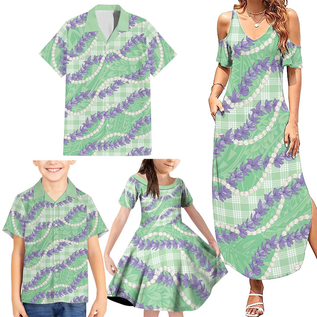 Pastel Green Hawaii Palaka Honohono Pikake Family Matching Summer Maxi Dress and Hawaiian Shirt Hawaiian Orchid Lei Polynesian Pattern - Polynesian Pride