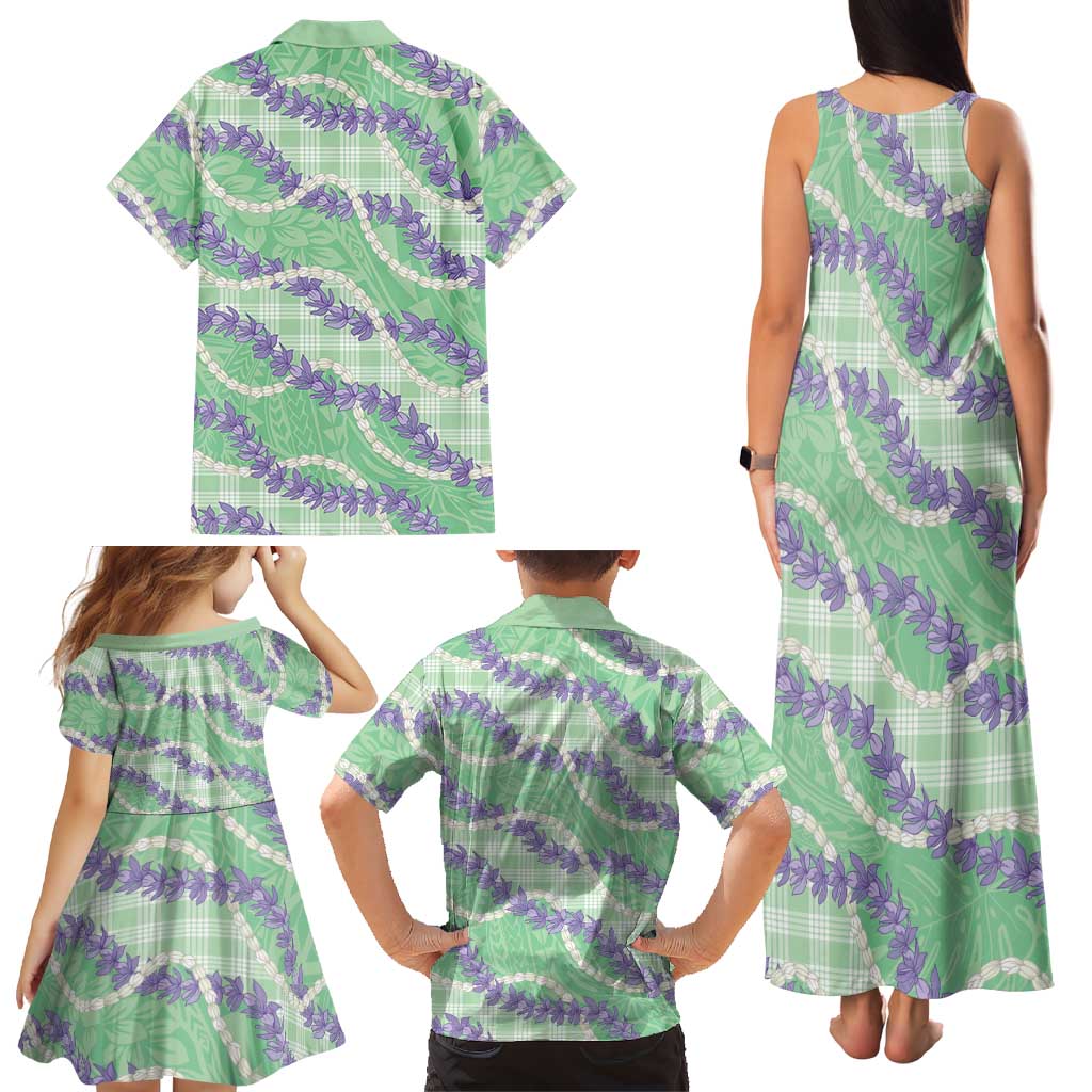 Pastel Green Hawaii Palaka Honohono Pikake Family Matching Tank Maxi Dress and Hawaiian Shirt Hawaiian Orchid Lei Polynesian Pattern LT14 - Polynesian Pride