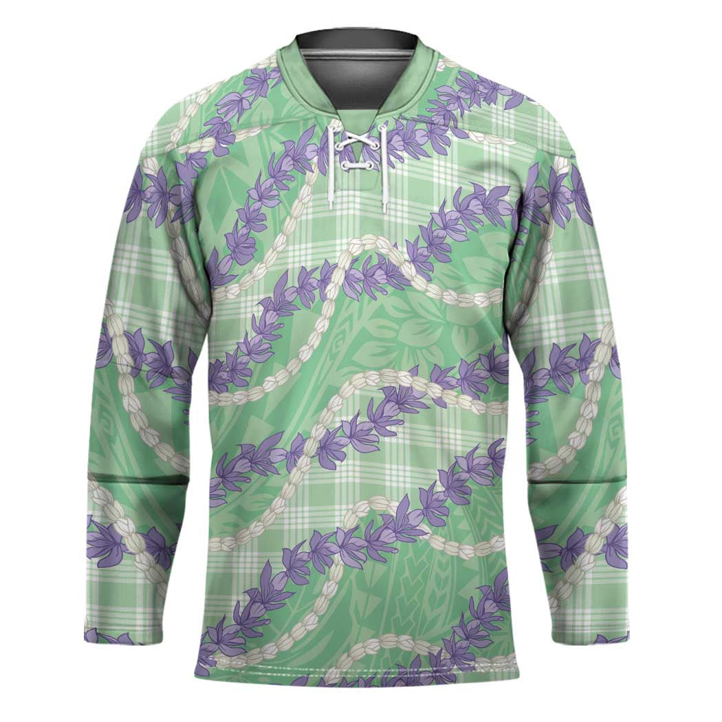 Pastel Green Hawaii Palaka Honohono Pikake Hockey Jersey Hawaiian Orchid Lei Polynesian Pattern LT14 Unisex Pastel Green - Polynesian Pride