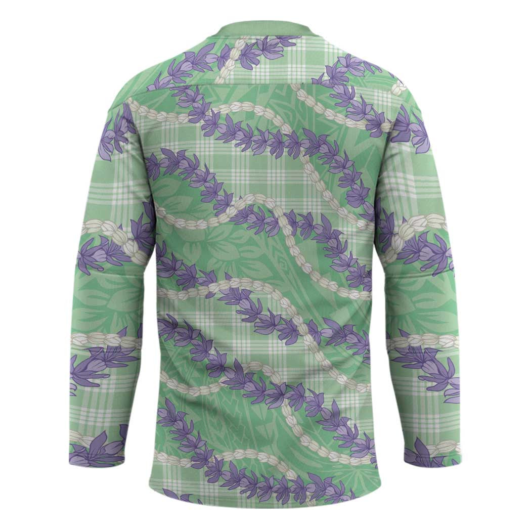 Pastel Green Hawaii Palaka Honohono Pikake Hockey Jersey Hawaiian Orchid Lei Polynesian Pattern LT14 - Polynesian Pride