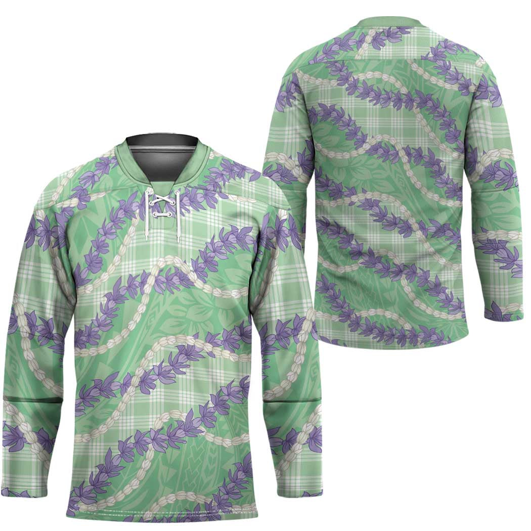 Pastel Green Hawaii Palaka Honohono Pikake Hockey Jersey Hawaiian Orchid Lei Polynesian Pattern LT14 - Polynesian Pride