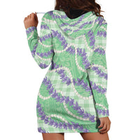 Pastel Green Hawaii Palaka Honohono Pikake Hoodie Dress Hawaiian Orchid Lei Polynesian Pattern LT14 - Polynesian Pride