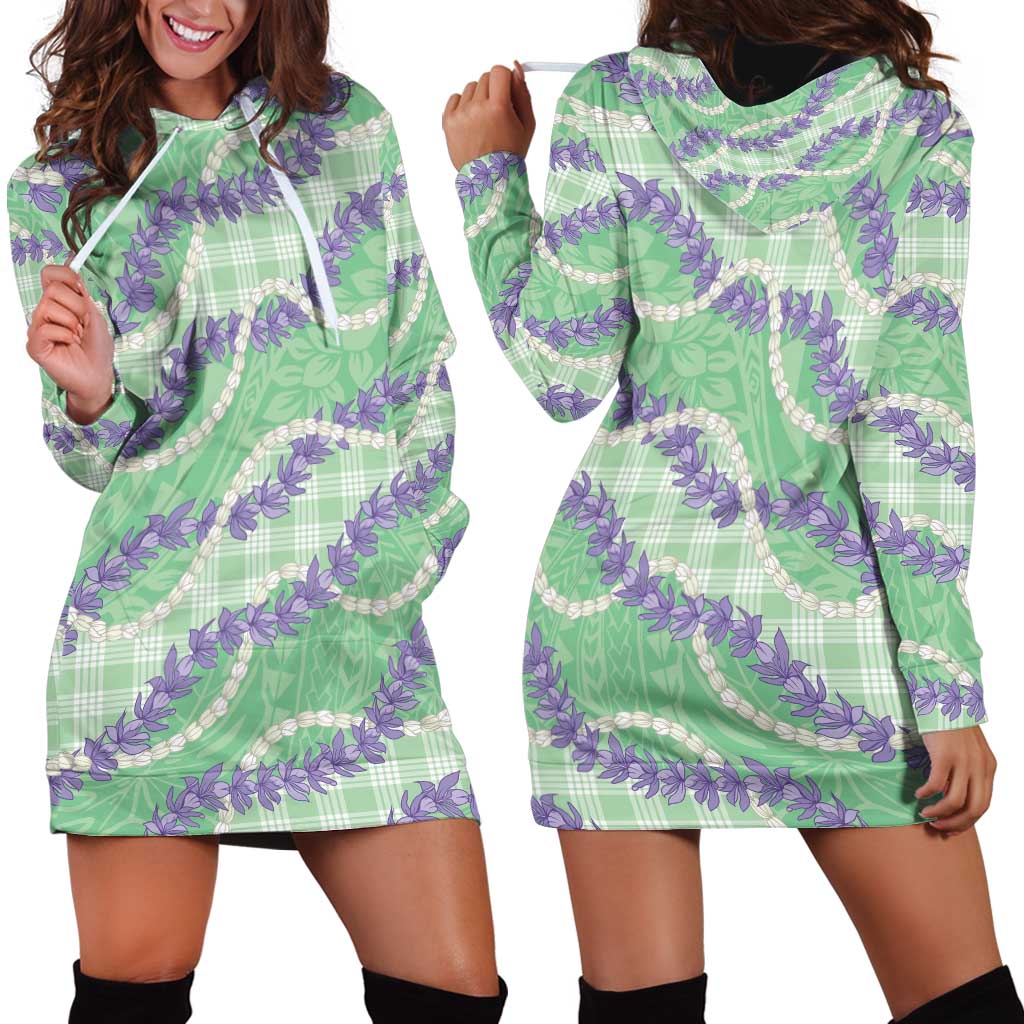 Pastel Green Hawaii Palaka Honohono Pikake Hoodie Dress Hawaiian Orchid Lei Polynesian Pattern LT14 - Polynesian Pride