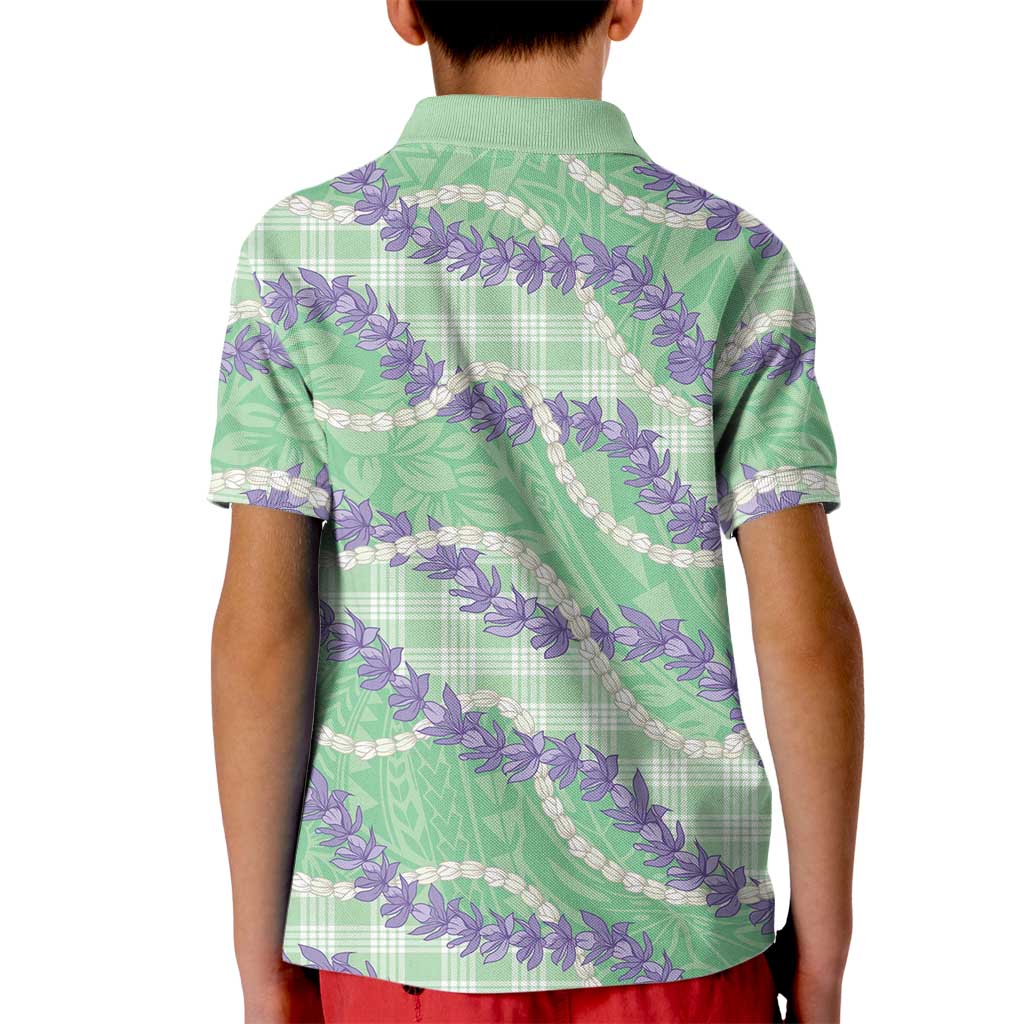 Pastel Green Hawaii Palaka Honohono Pikake Kid Polo Shirt Hawaiian Orchid Lei Polynesian Pattern LT14 - Polynesian Pride