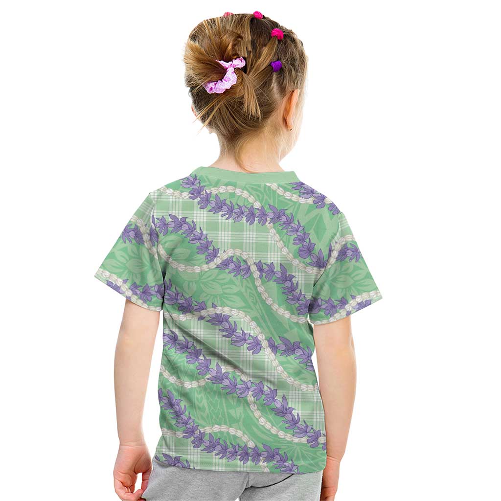 Pastel Green Hawaii Palaka Honohono Pikake Kid T Shirt Hawaiian Orchid Lei Polynesian Pattern - Polynesian Pride