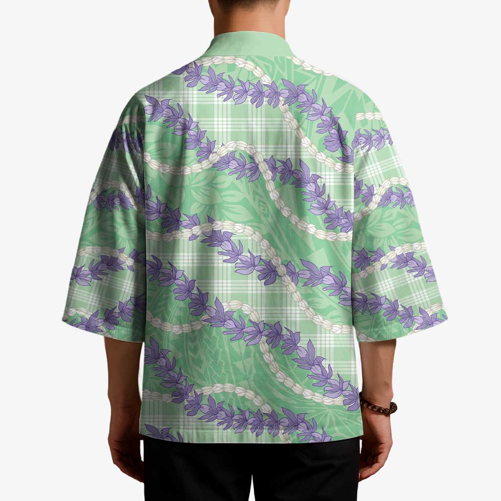 Pastel Green Hawaii Palaka Honohono Pikake Kimono Hawaiian Orchid Lei Polynesian Pattern - Polynesian Pride