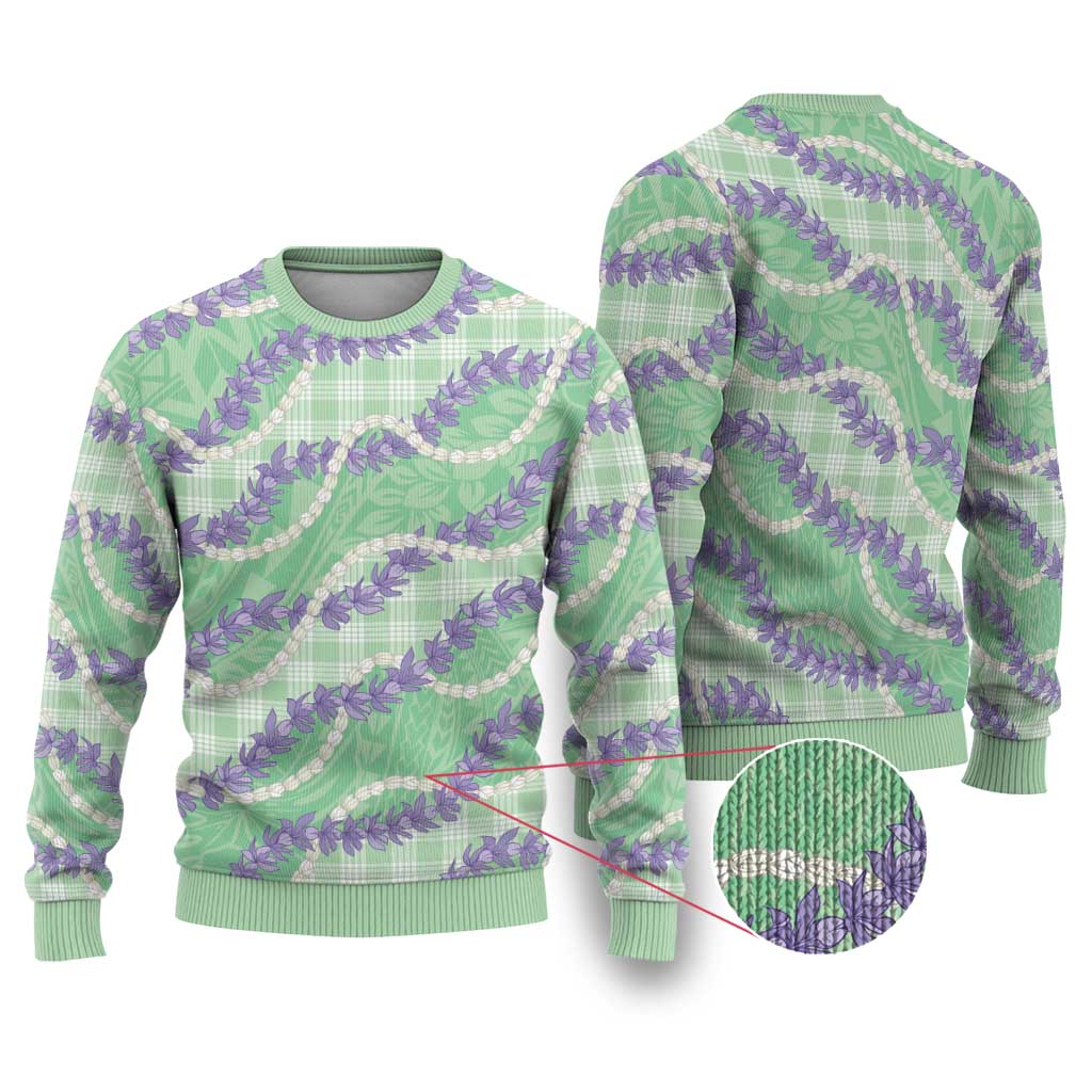 Pastel Green Hawaii Palaka Honohono Pikake Ugly Christmas Sweater Hawaiian Orchid Lei Polynesian Pattern LT14 Pastel Green - Polynesian Pride